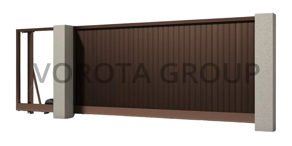 Откатные ворота на винтовых сваях Doorhan из сэндвич-панелей 4000x2100