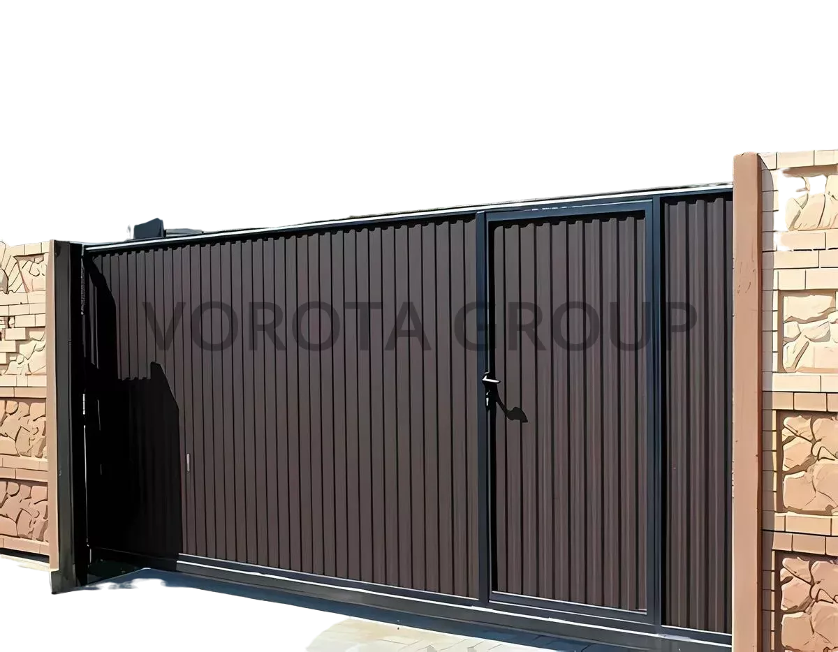 Откатные ворота из профнастила Doorhan с калиткой 3500x2000