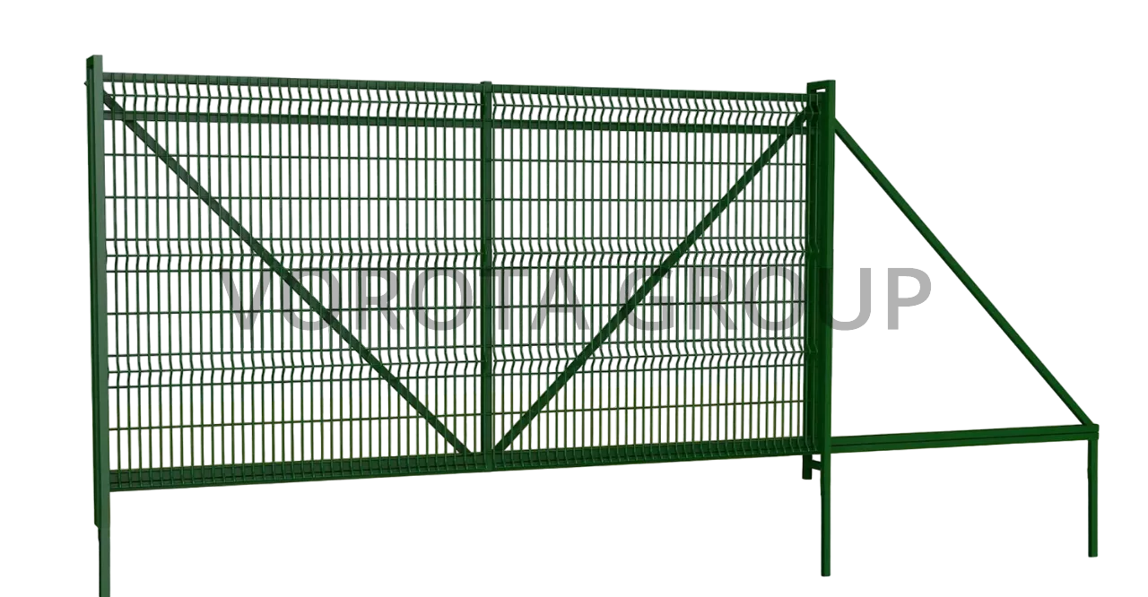 Откатные ворота на винтовых сваях Alutech зеленые 3300x1900