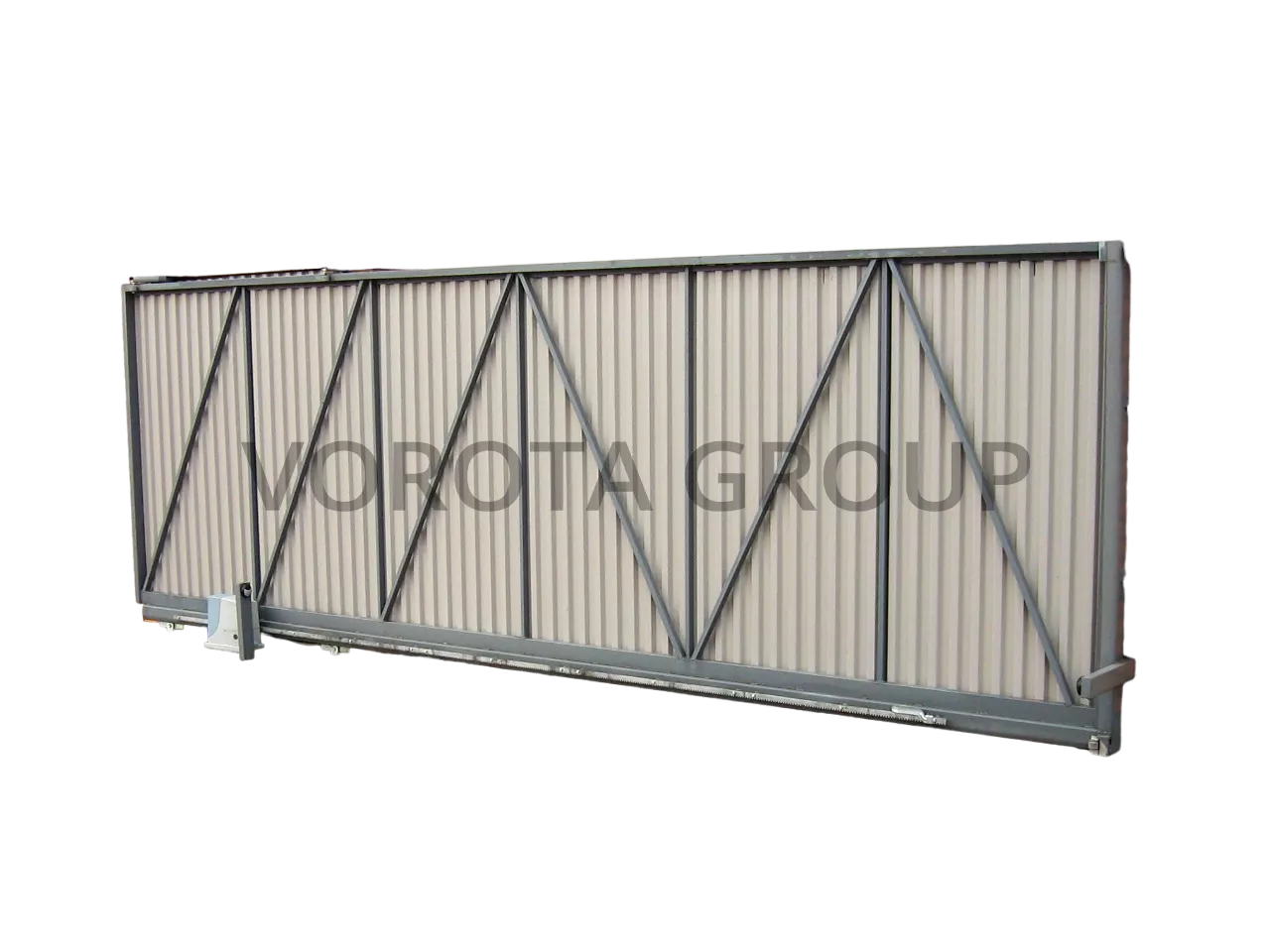 Откатные ворота на винтовых сваях Alutech из белого профлиста 3900x2200