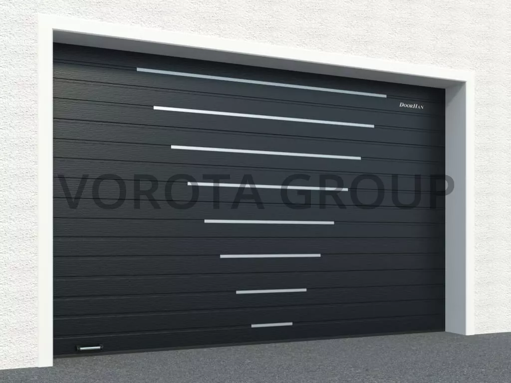 Автоматические ворота для гаража Doorhan черные с металлическими вставками 3500x2000
