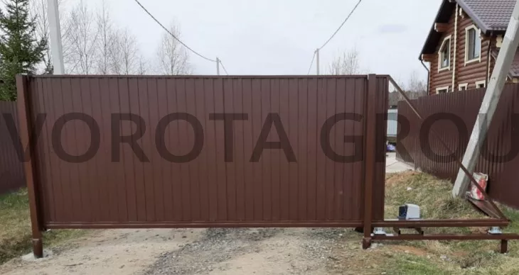 Откатные ворота на винтовых сваях для дачи 1600х3000
