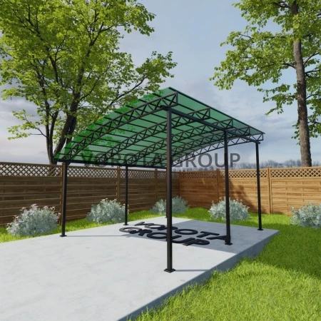 Полуарочный навес зеленого цвета, сотовый поликарбонат 6500*6000