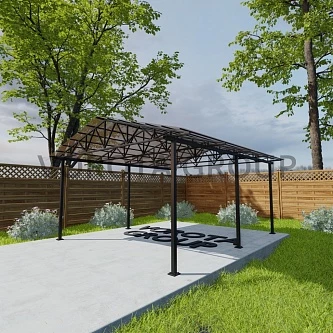 Двухскатный навес коричневого цвета, сотовый поликарбонат 5500*16000