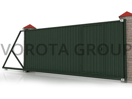 Откатные ворота Doorhan зеленые со встроенной калиткой 3100x2100
